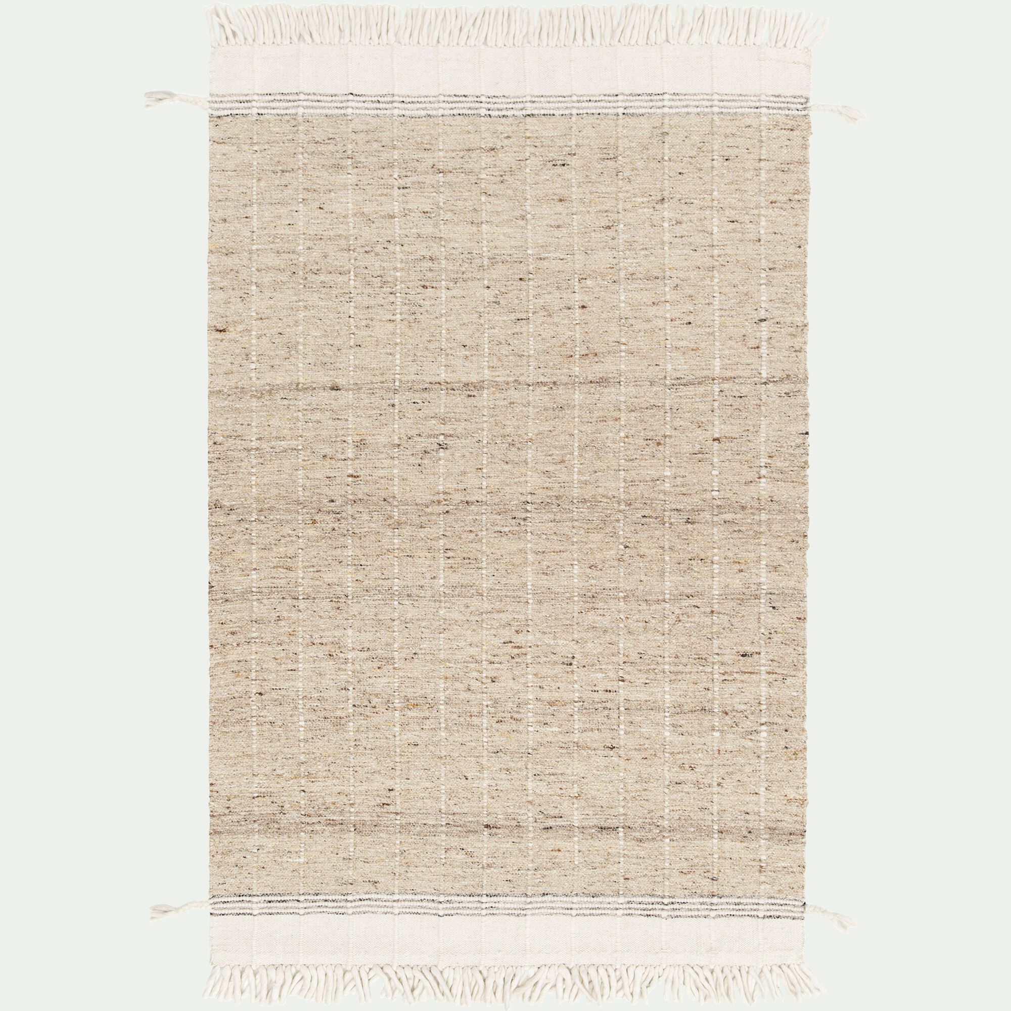 RUIS - Tapis en laine à motifs finition frange 160230cm - beige