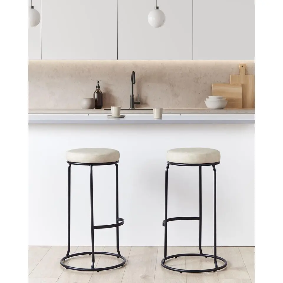 MILROY - Barkruk set van 2 - Lichtbeige - Kunstleer