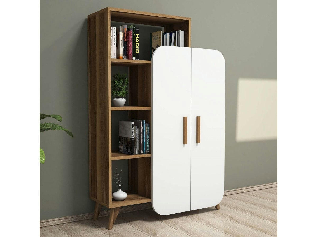 BARI - BARI - Armoire 90 cm 2 portes Noyer et Blanc