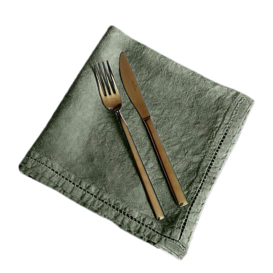 BASES DE LA TABLE - Serviette de table  Lin pur lavé  Vert Acacia  45x45