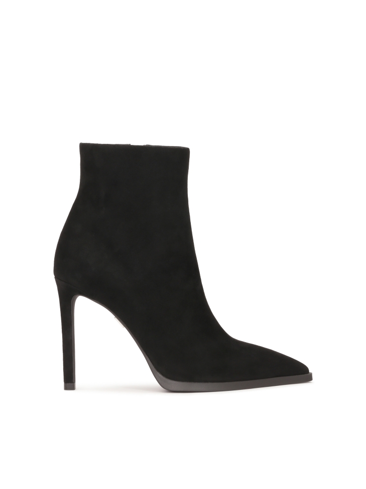 Black suede high-heeled boots