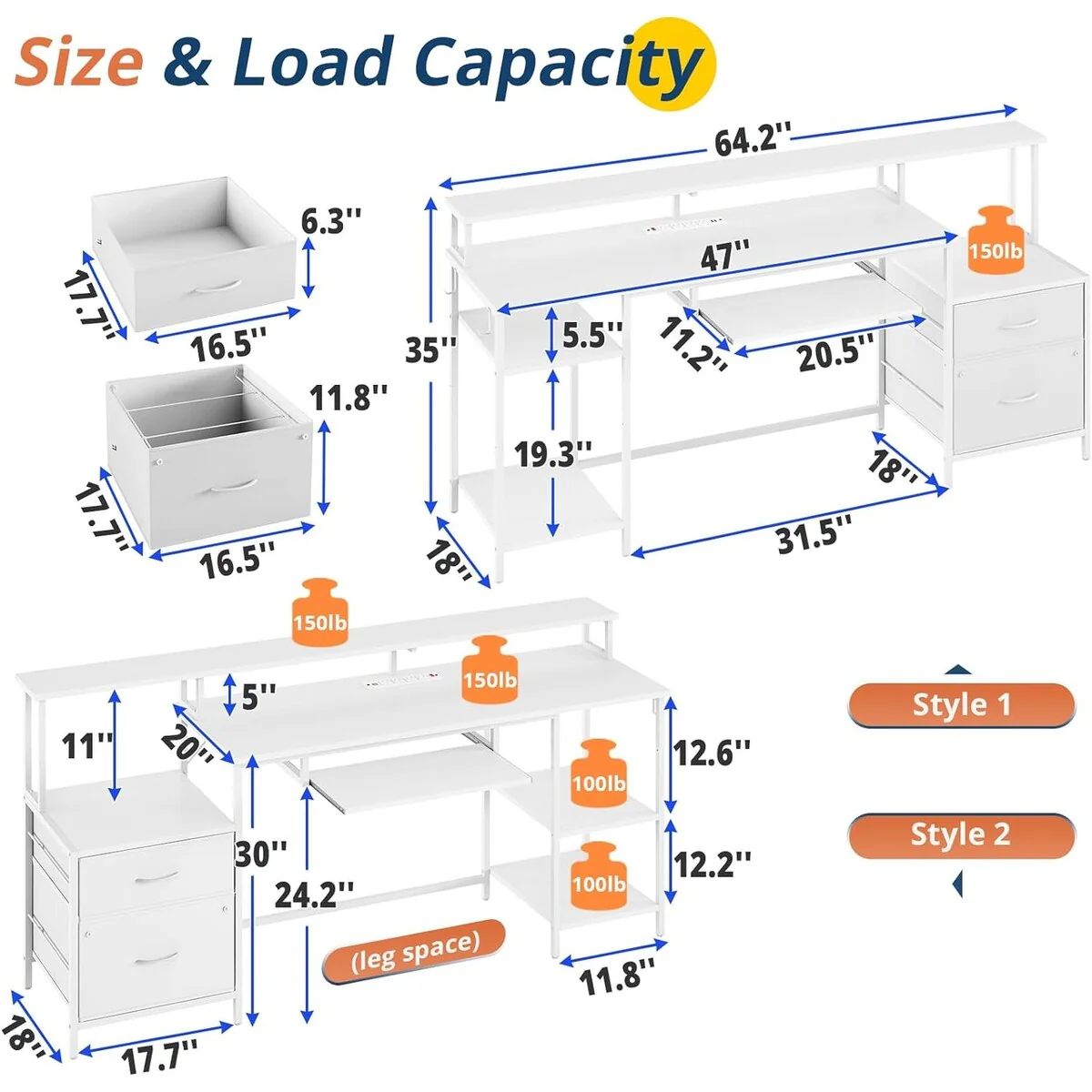 LED Gaming Computer Desk 2 Drawers 2 Storage Shelves