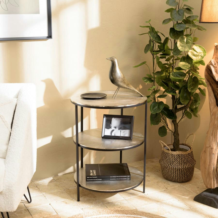 JONAS - Table d'appoint ronde 3 niveaux aluminium argenté