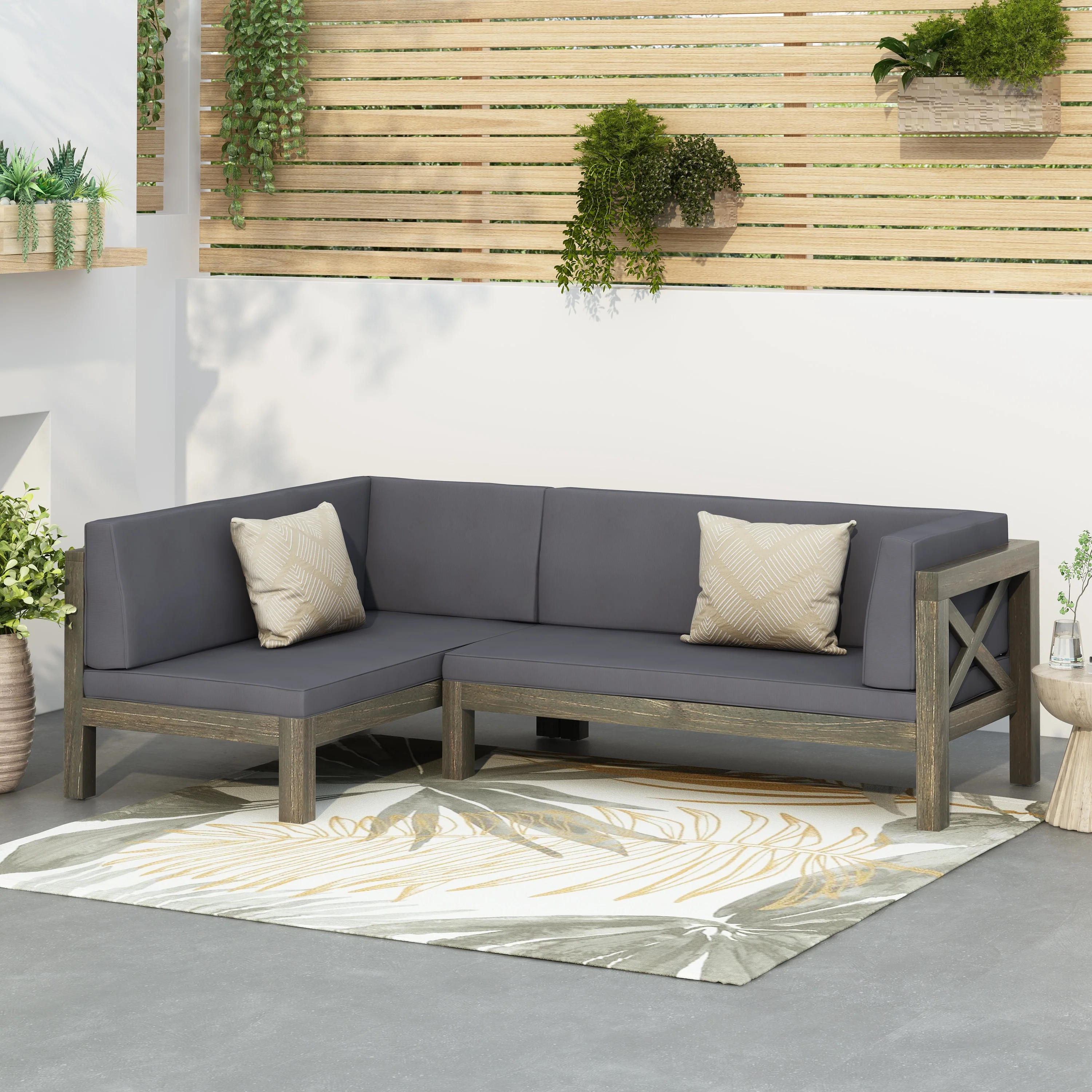 Brava Outdoor Acacia Wood X-Back Patio Sectional Sofa by Christopher Knight Home