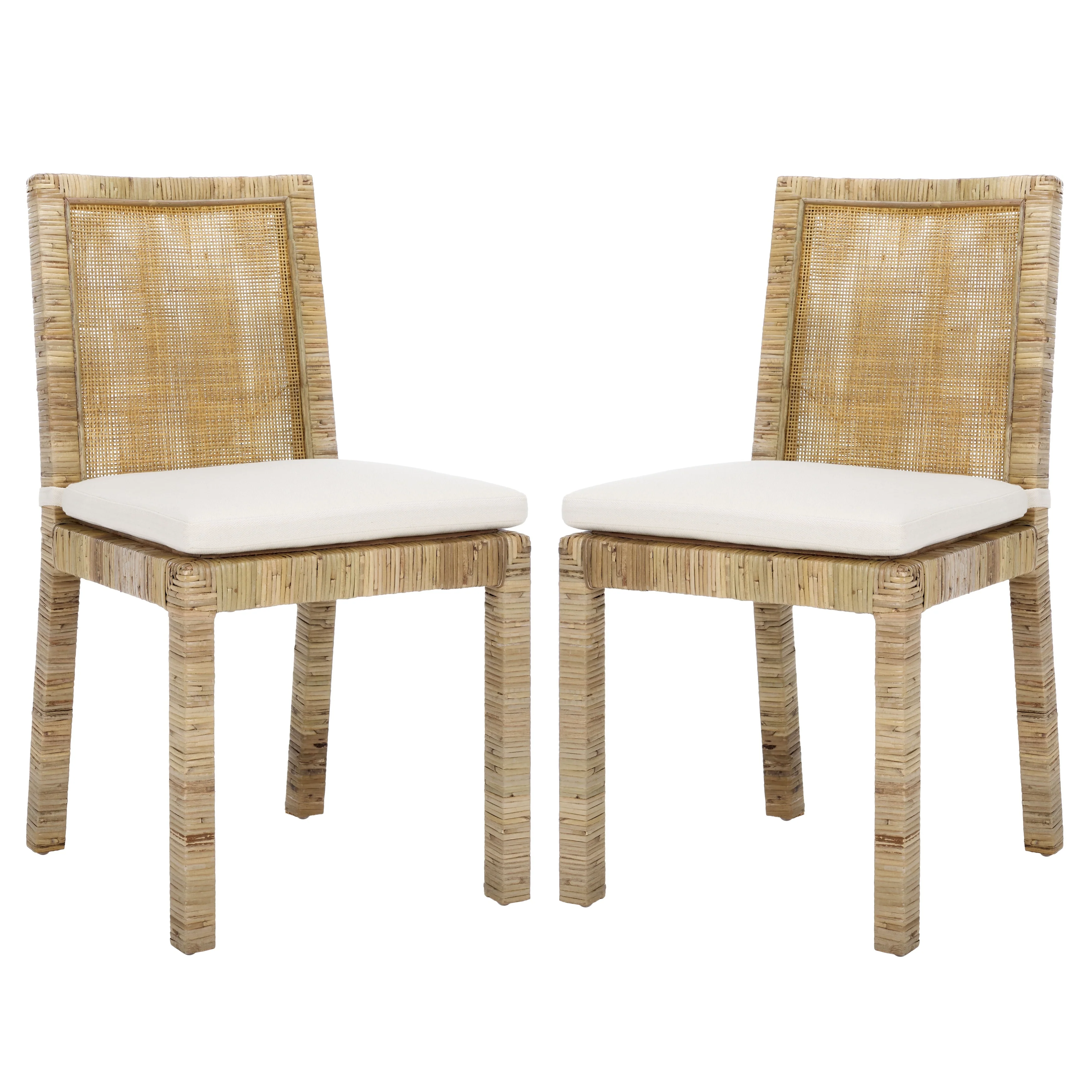 SAFAVIEH Jessye Cane Dining Room Chair with Cushion (Set of 2) - 21.7 W x 18.1 L x 38.6 H - 22W x 18D x 39H