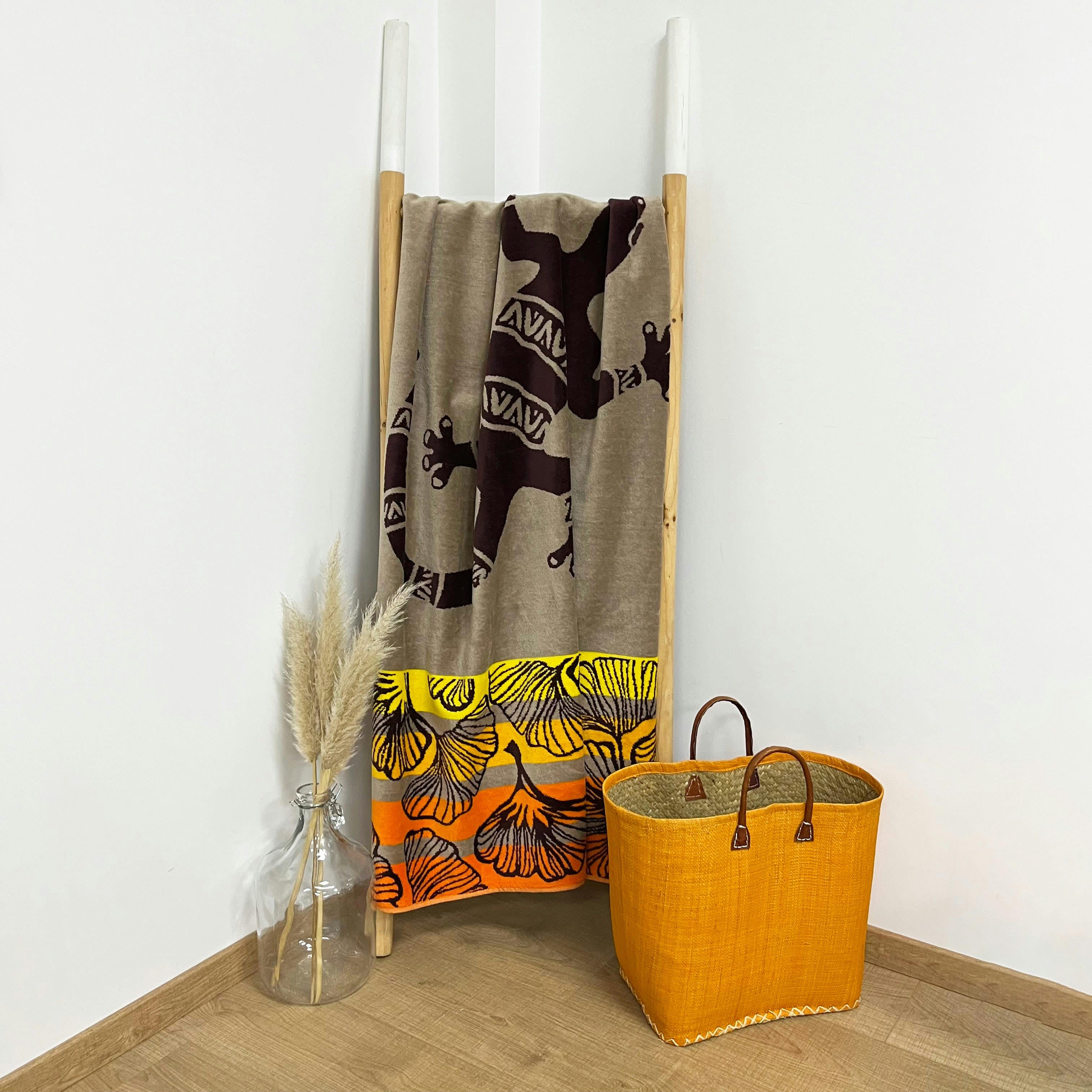 PLAGE - Serviette de plage éponge velours Jacquard Homok 95x175 440g/m²