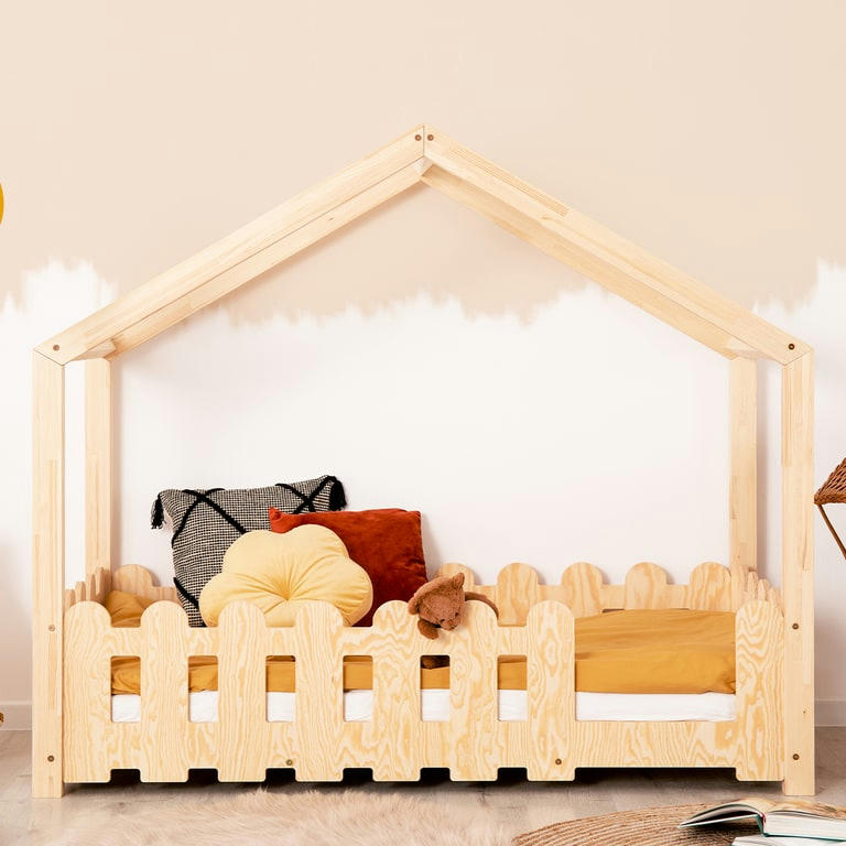 AUGUSTIN - Lit cabane 90x200 entrée droite sommier inclus naturel