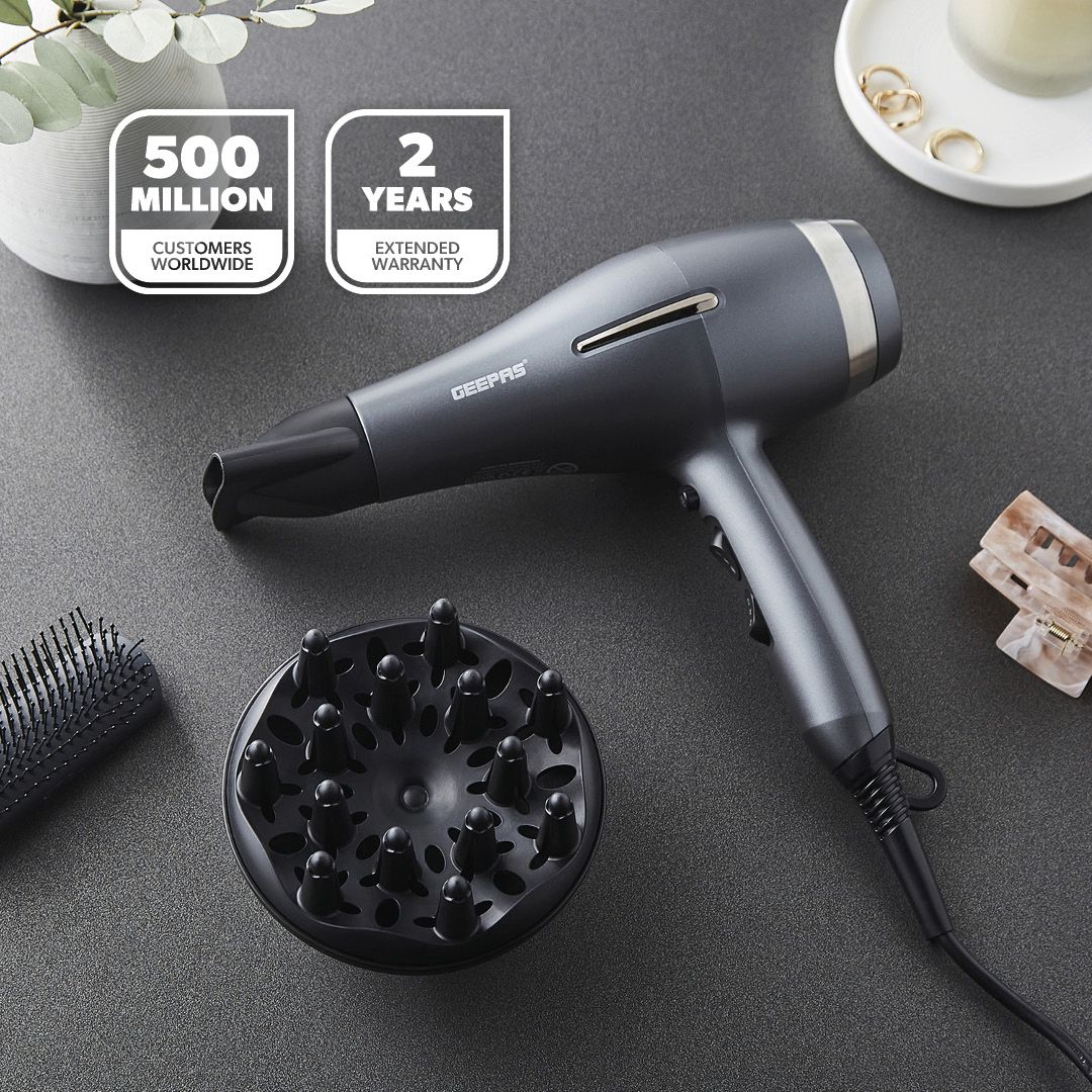 Geepas Professional Hair Dryer Ionic Diffuser Cool Shot 3 Heat 2 Speeds