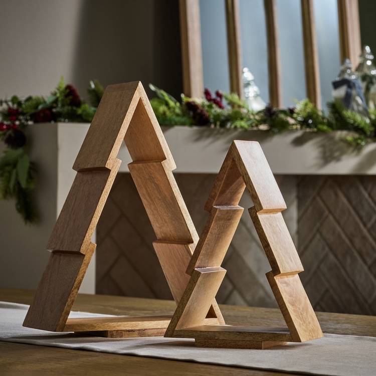 Habitat Nesting Mango Wood Tree Ornaments - Set of 2