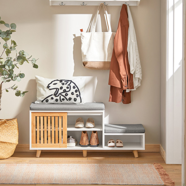 SoBuy Szafka na buty z jednymi drzwiami Biały 101x35x46cm FSR125-NW