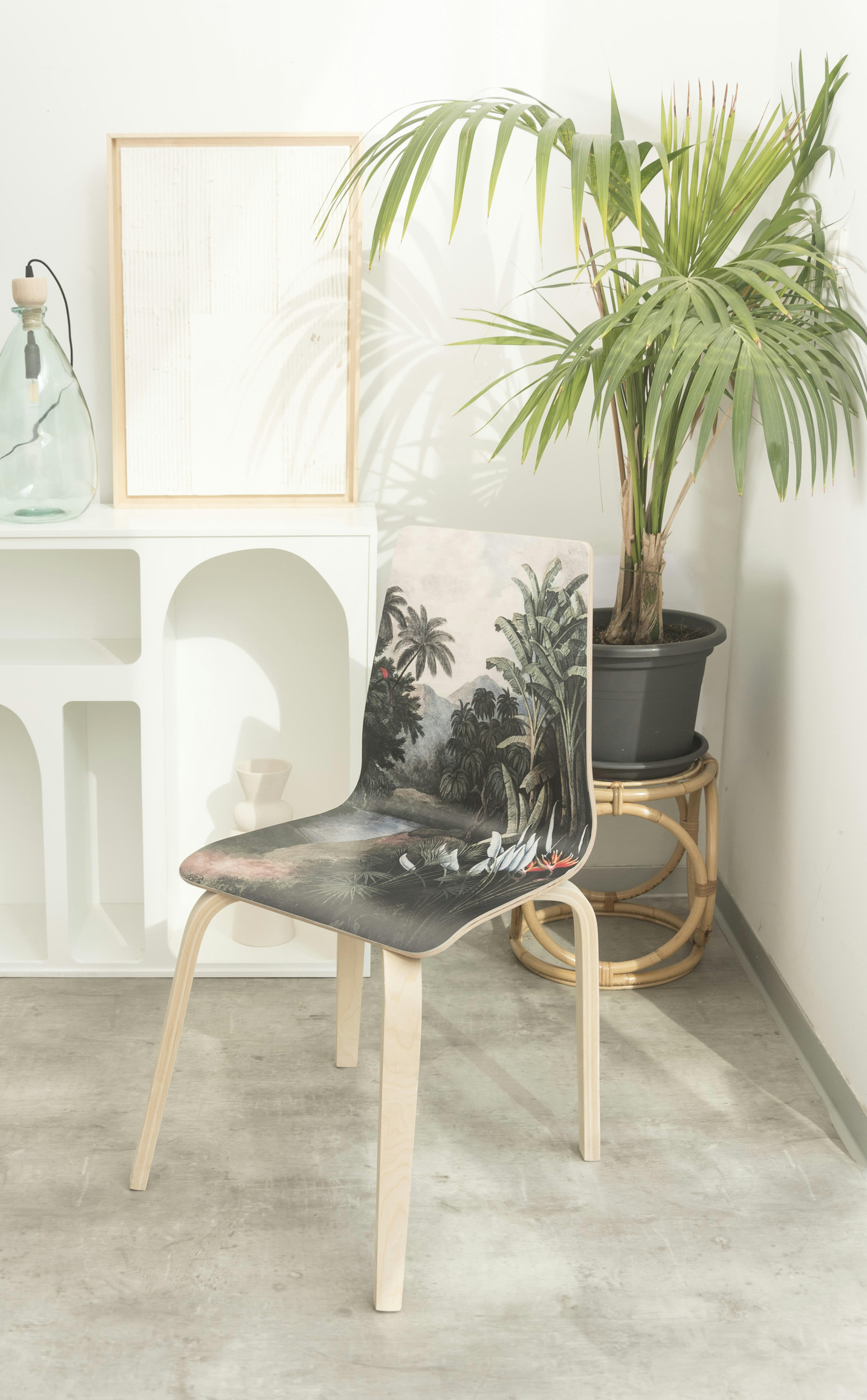 PAULETTE - Chaise en bois de bouleau avec imprimé tropical