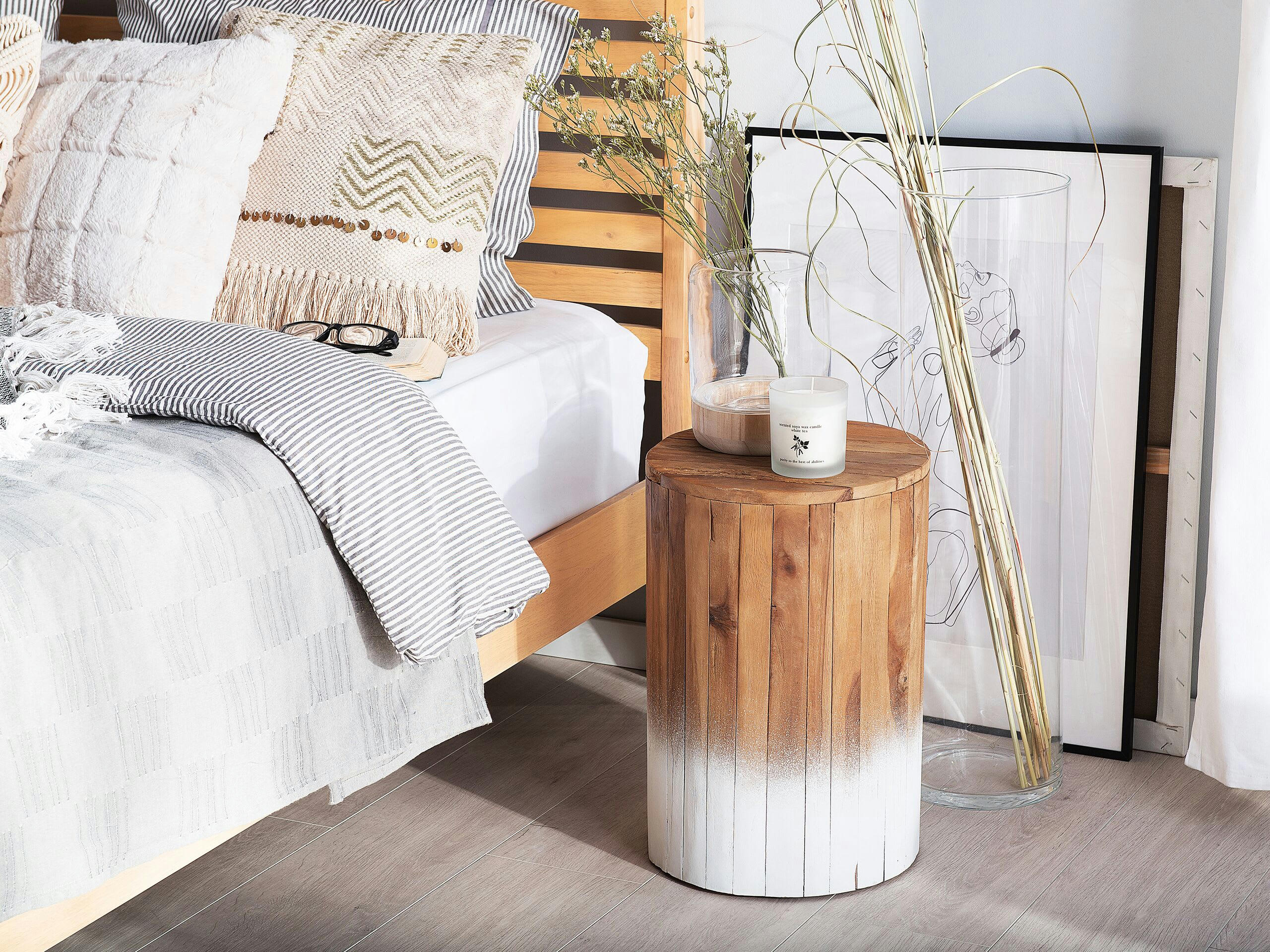 MOVAS - Table de chevet en bois clair et blanc