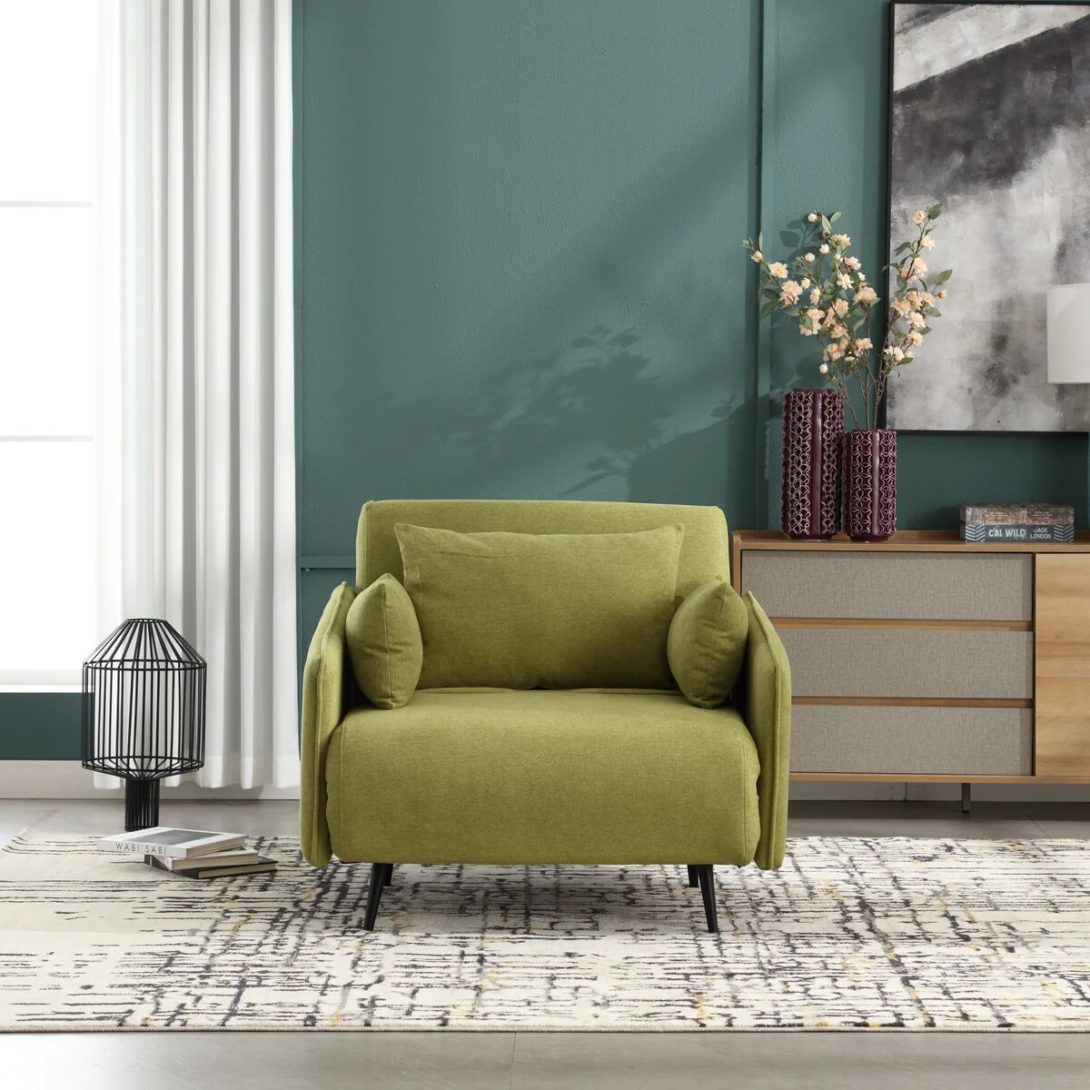 Linen Upholstered Convertible Single Sleeper Armchair for Living Room