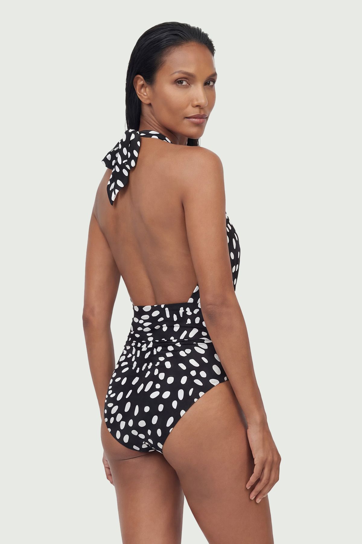 KarenMillen Polka Dot Print Plunge Swimsuit
