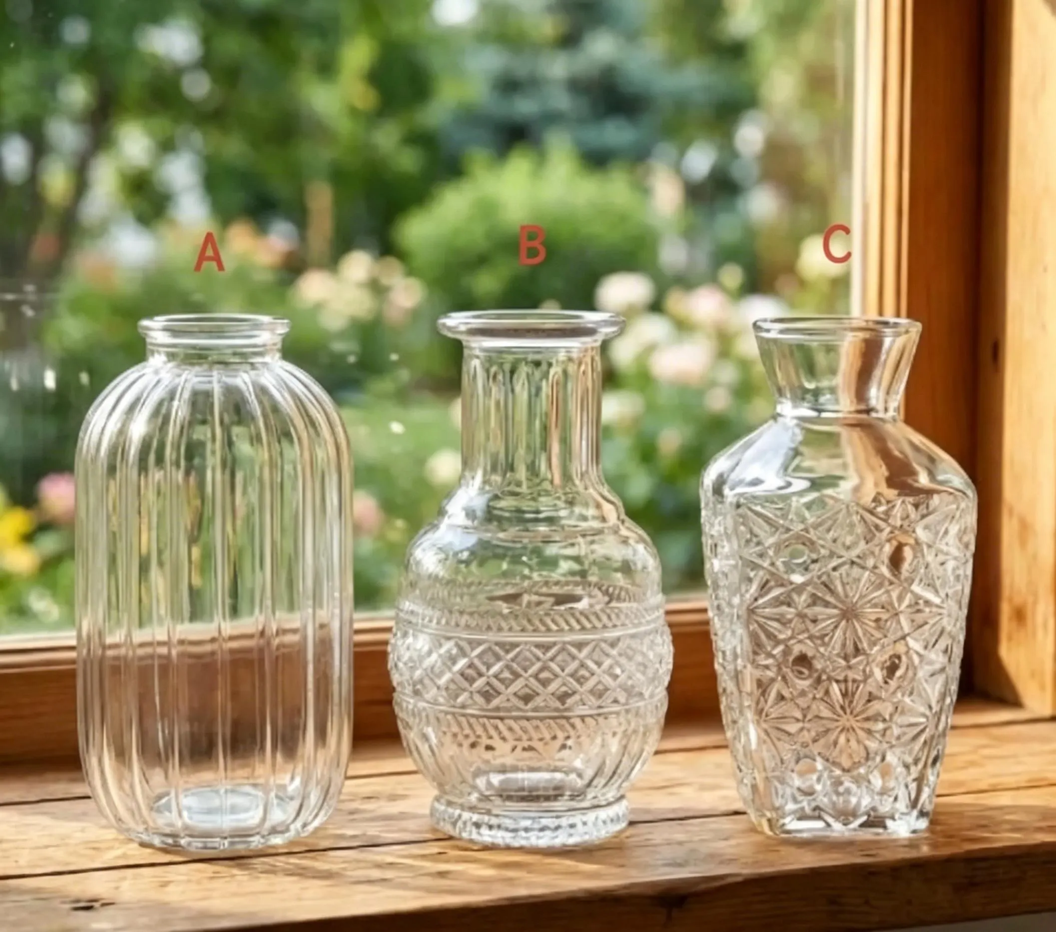 Clear Glass Bud Vase Set,Vintage Style Home Table Decor,Gift for Mother ,Housewarming Gift,Anniversary Gift, Gift for Her