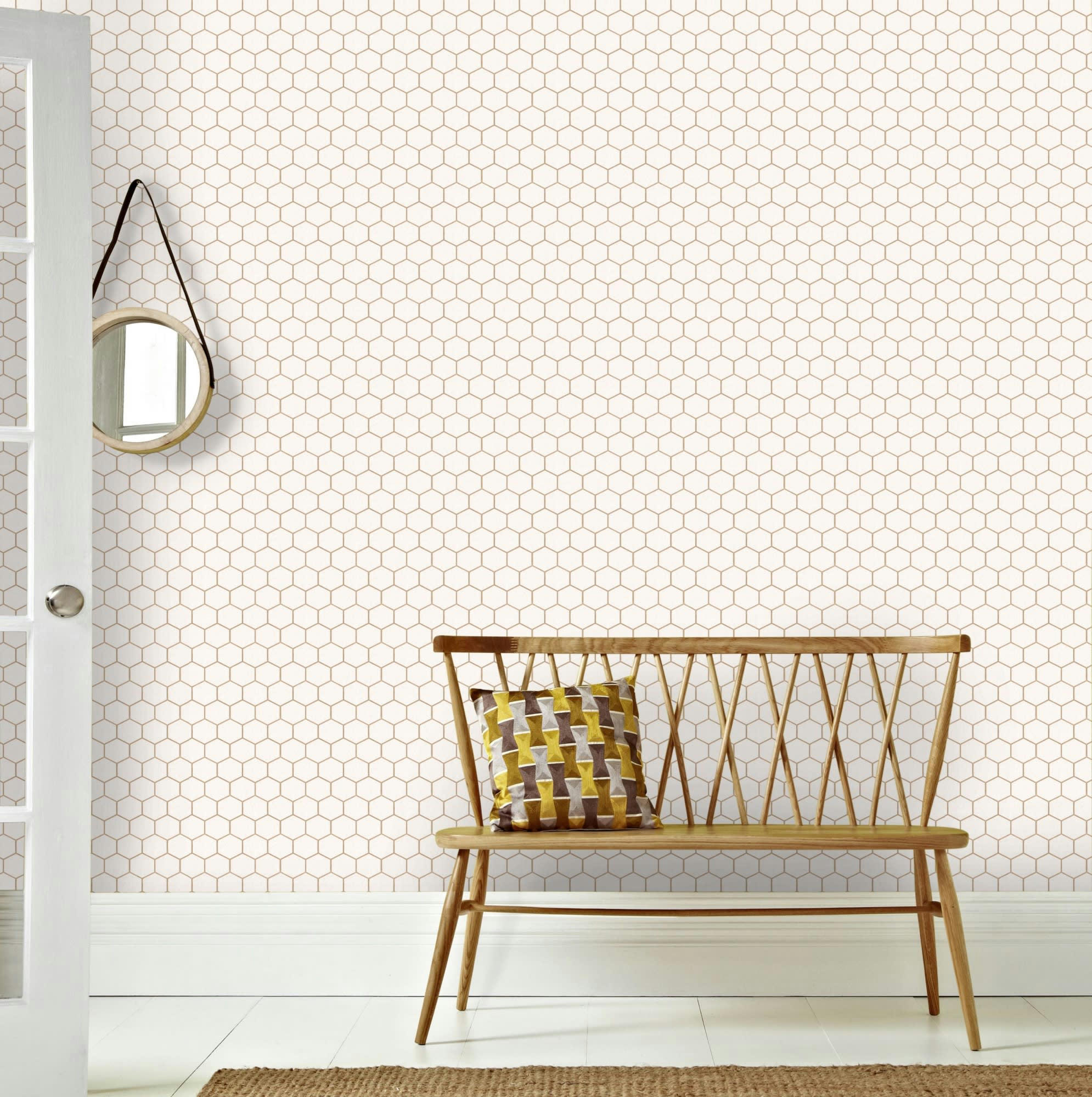 - Papier peint intissé hexagone geo blanc cuivre or 1005x52cm