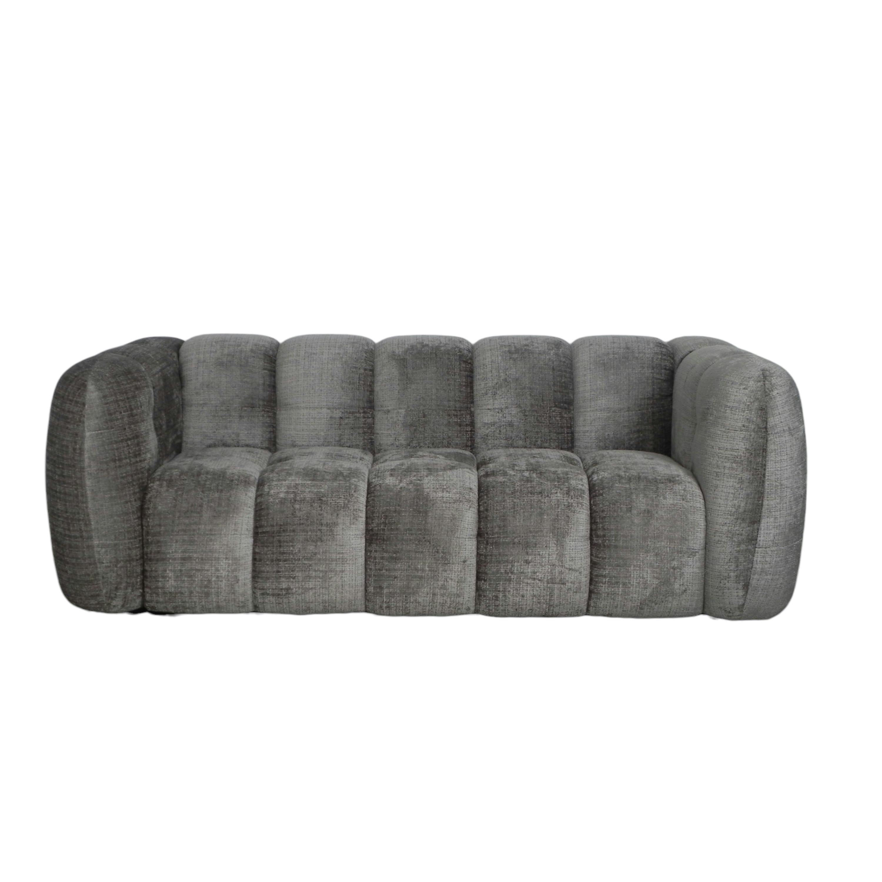 Canapé gris 3 places forme arrondie en tissu chenille IENA