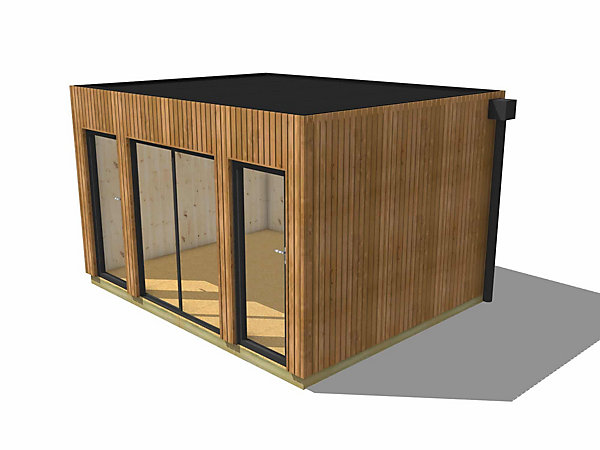 Dépendance de jardin à louer en bois 4,4 x 3,5 x 2,7 m avec plancher isolé / menuiseries alu k-line