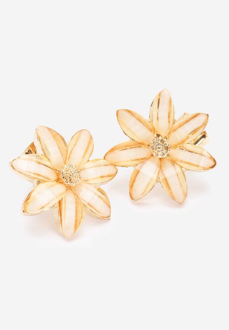 Womens Gold Flower Large Earrings