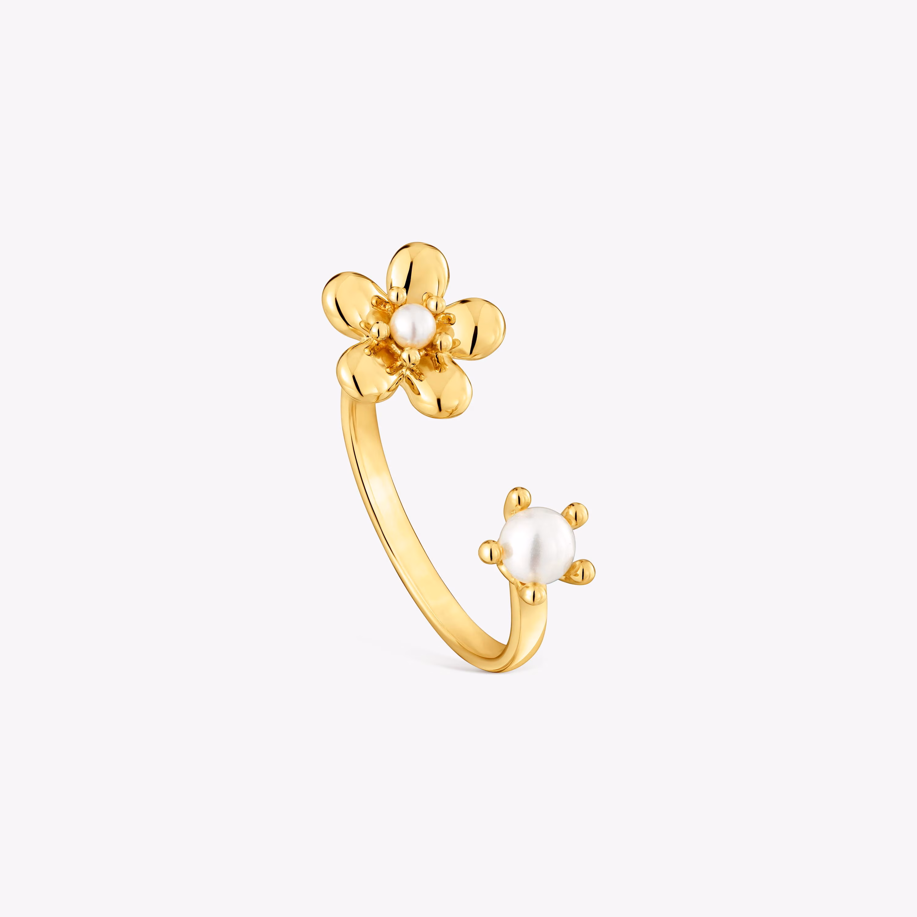 Anillo abierto de oro y perla cultivada Daisy