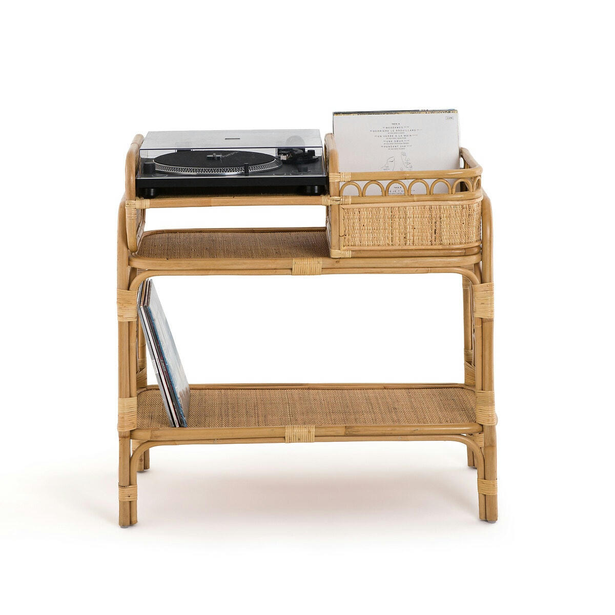 Meuble vinyles canne de rotin, Malu