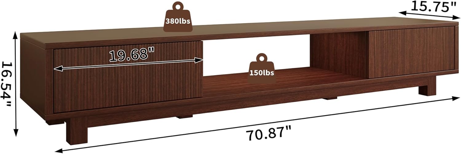 Maggym 70″ TV Stand with Storage, Modern Media Console with 2 Doors and Open Shelves, Entertainment Center for Living Room, Walnut