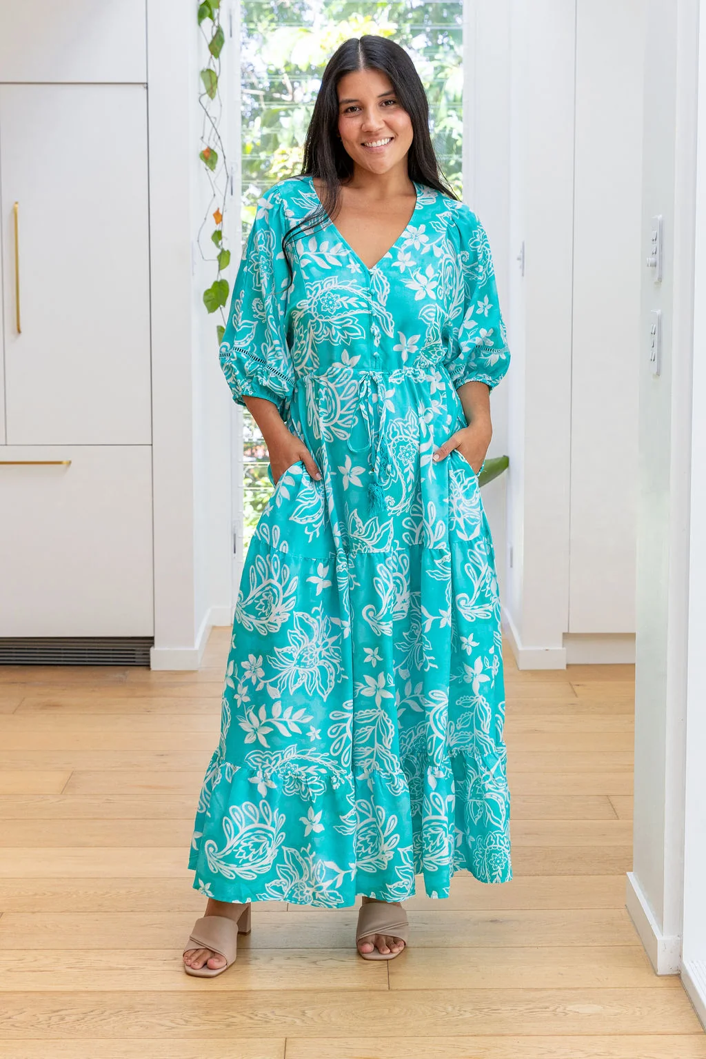Addison Maxi Dress in Turquoise Paisley
