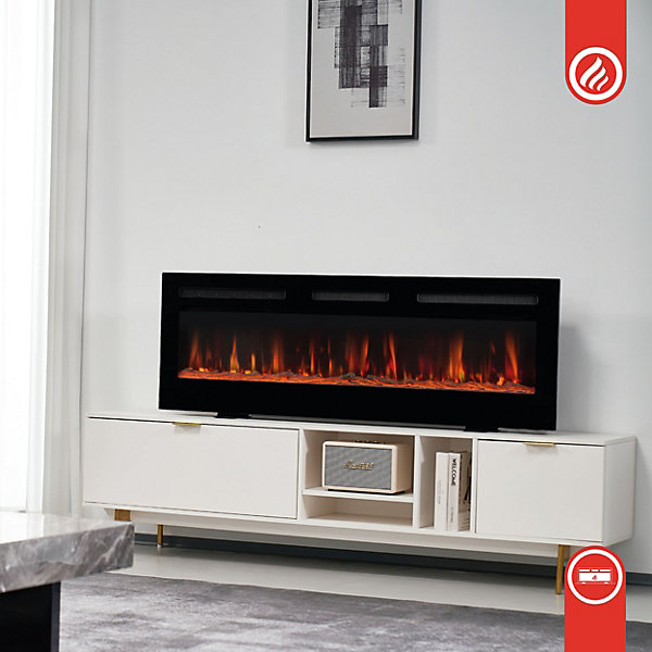 KAMINIO Cheminée électrique MARLON - Cheminée 3-en-1 avec chauffage, effet de flamme 3D, 12 couleurs de flammes - 42 pouces