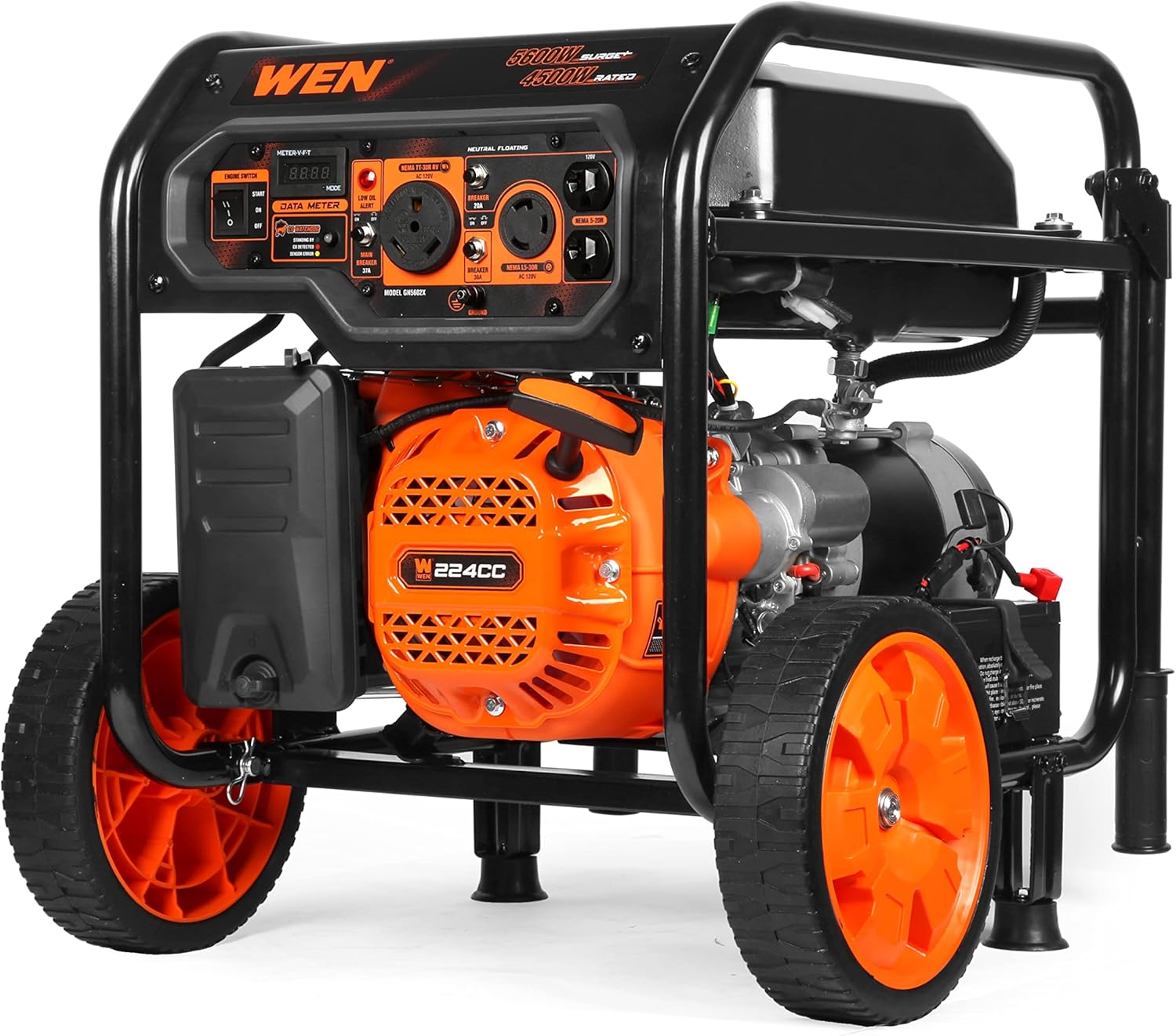 WEN 5600-Watt Portable Generator  Electric Start  224cc  Transfer-Switch and RV-Ready with CO Shutdown Sensor (GN5602X)