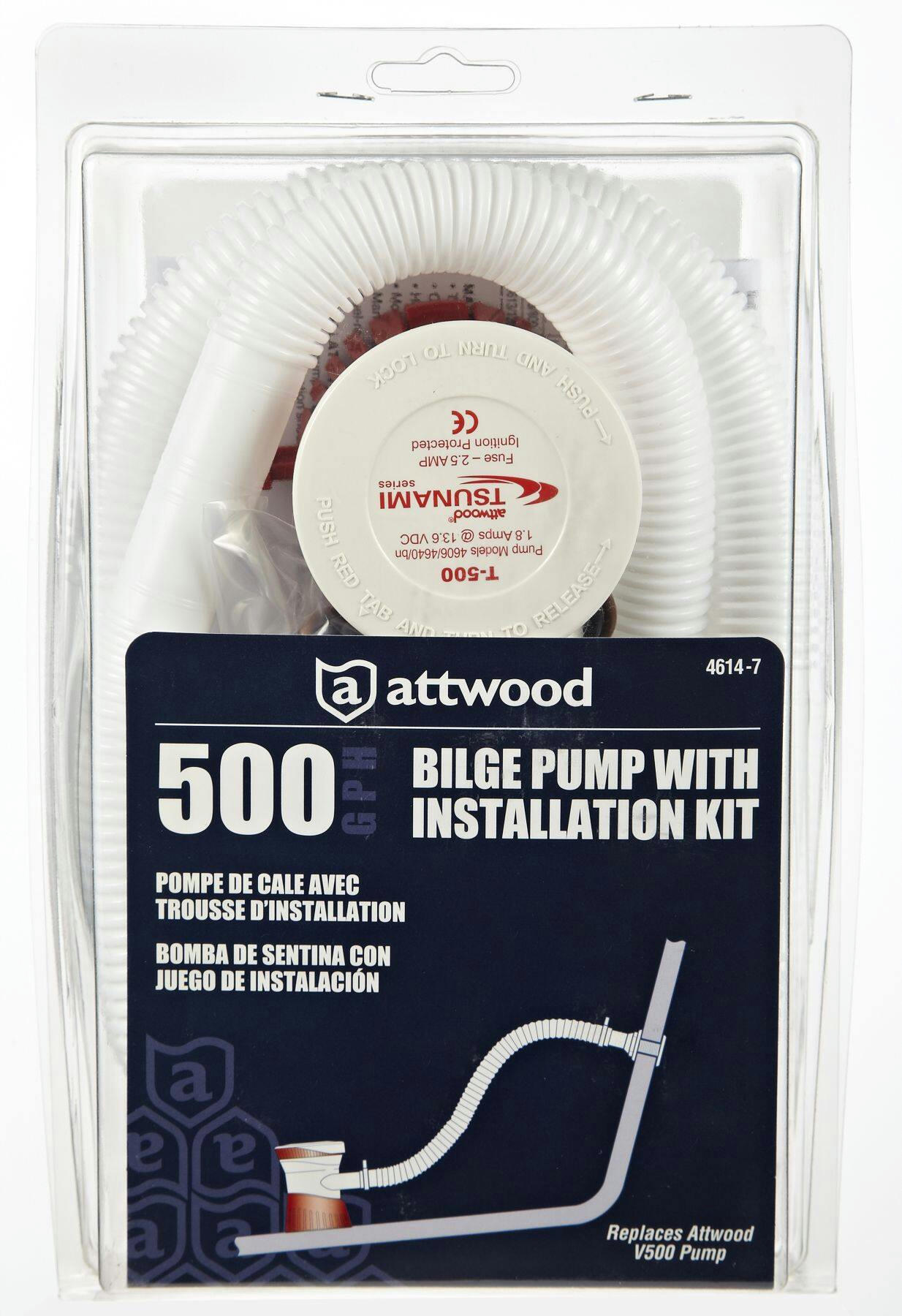 Attwood 500 GPH Bilge Pump Kit with Installation Kit
