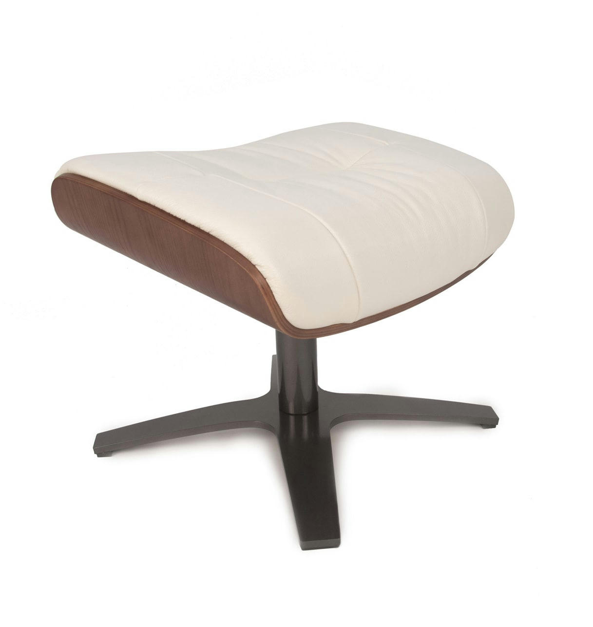 VÉGA - Pouf en Cuir et Chêne Naturel - Cuir Blanc