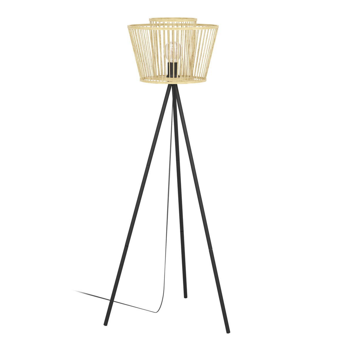 EGLO vloerlamp Hykeham - e27 - 129,5 cm - zwart/hout