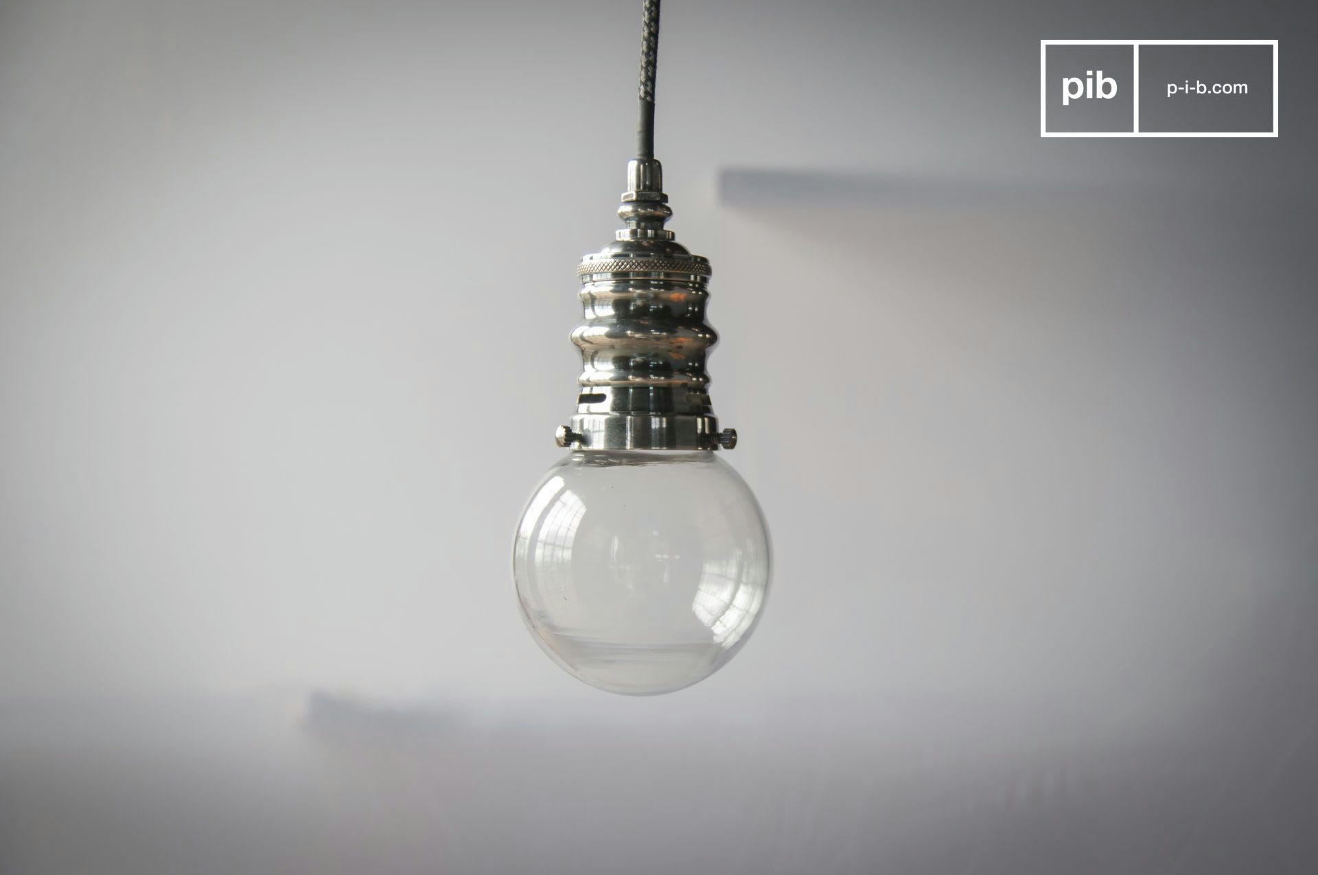 DARWIN - Lampe suspendue en verre et métal argenté