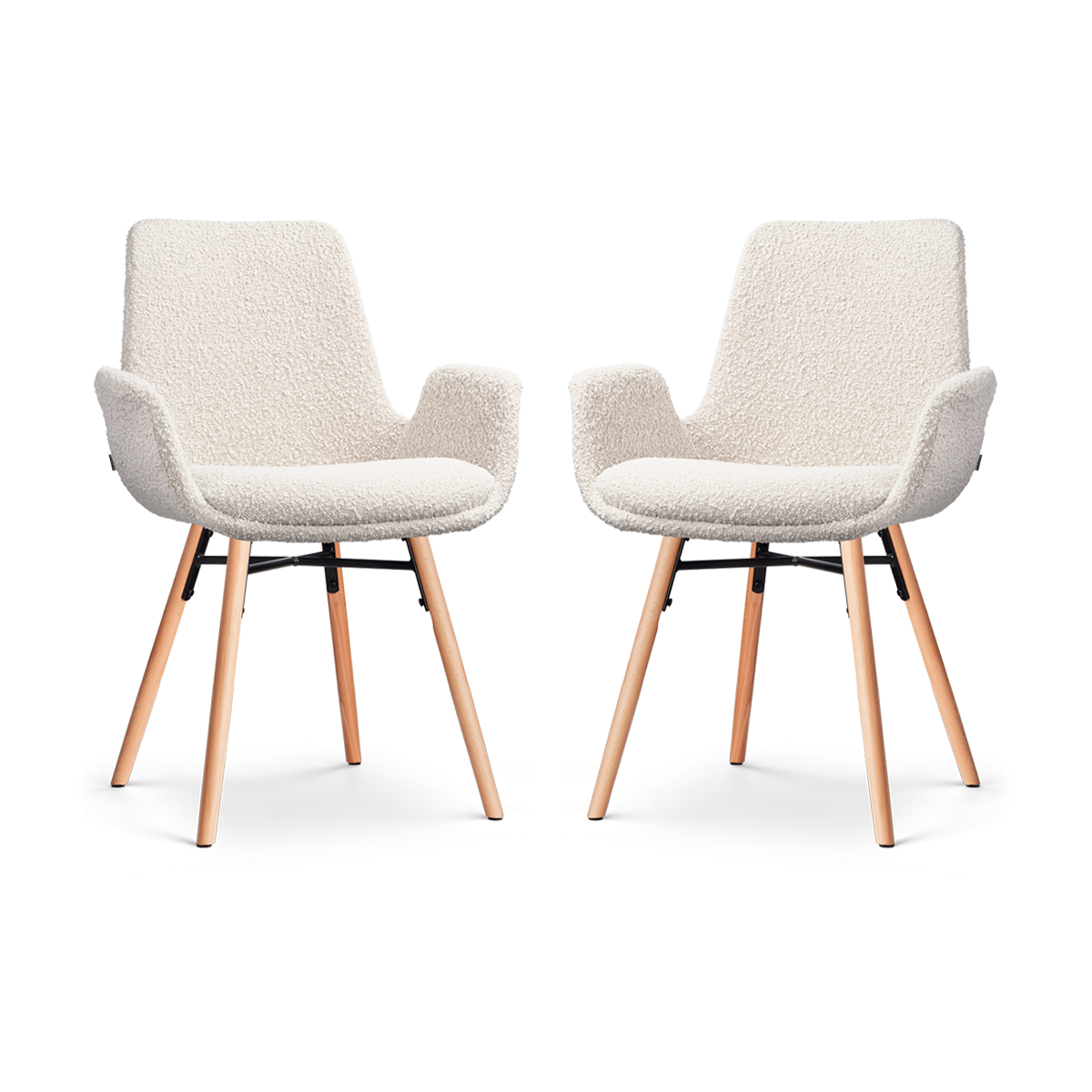Nolon Nena-Eef Eetkamerstoelen Set van 2 - Bouclé Beige - Naturel Hout