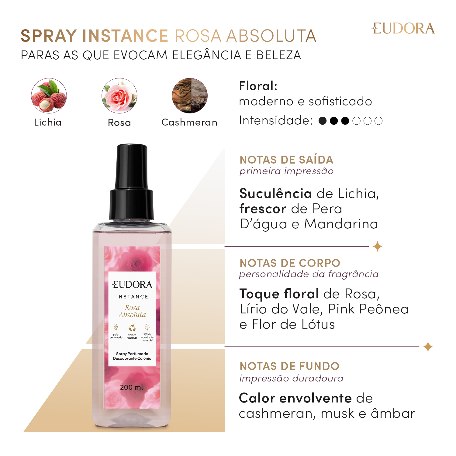 Spray Perfumado Desodorante Colônia Instance Rosa Absoluta 200ml