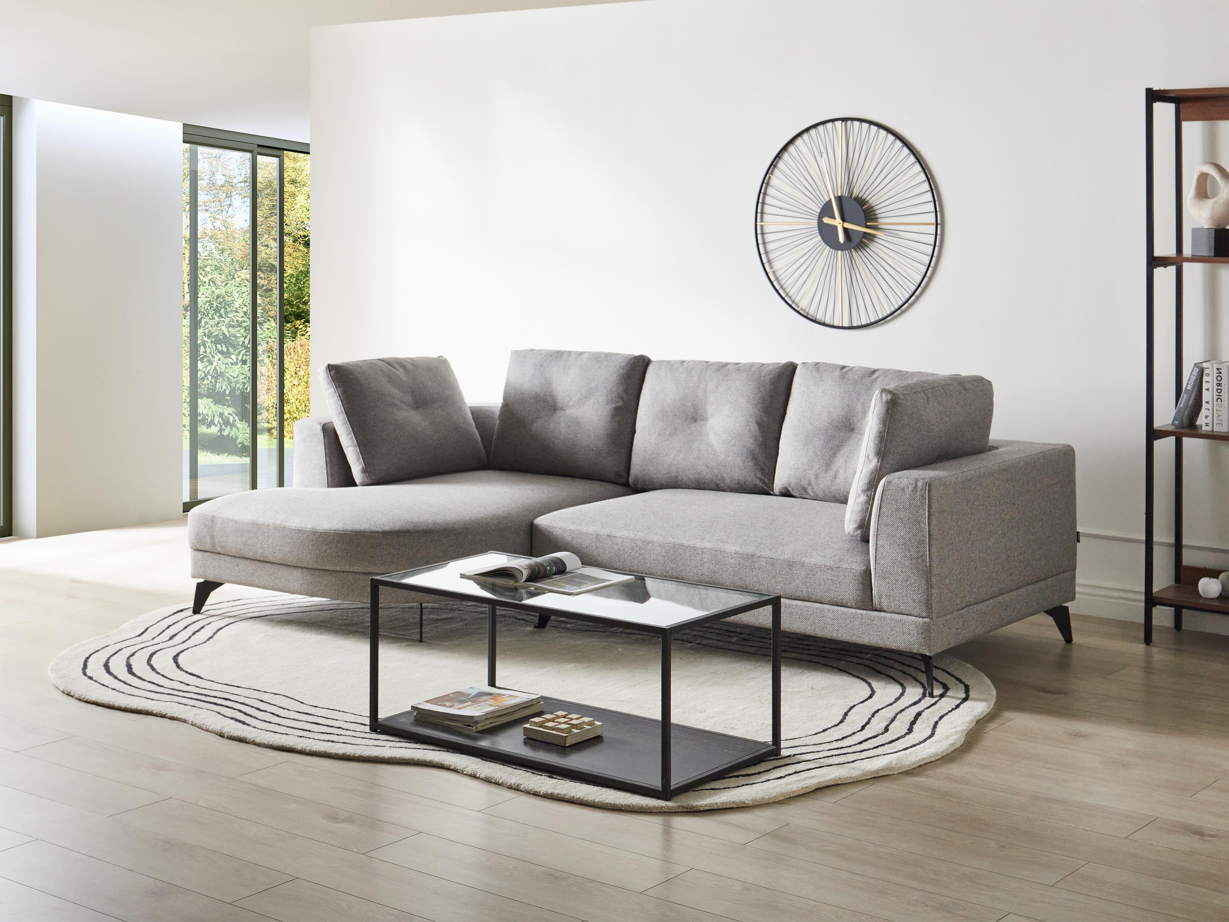 Corner Sofa 3 Seater MARUM Faux Linen Grey Right Hand