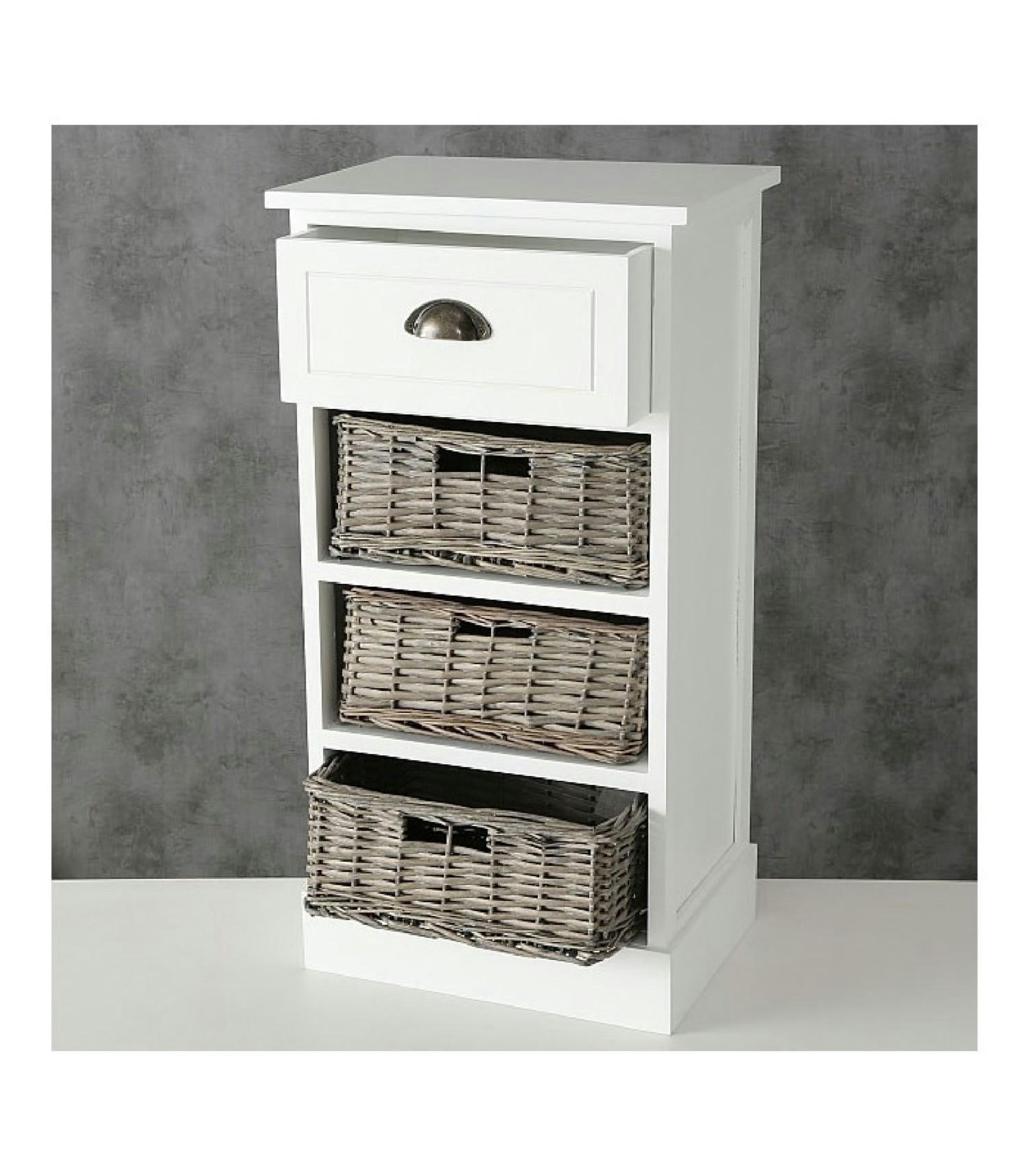 OSIER - Table de chevet bois blanc 4 tiroirs osier