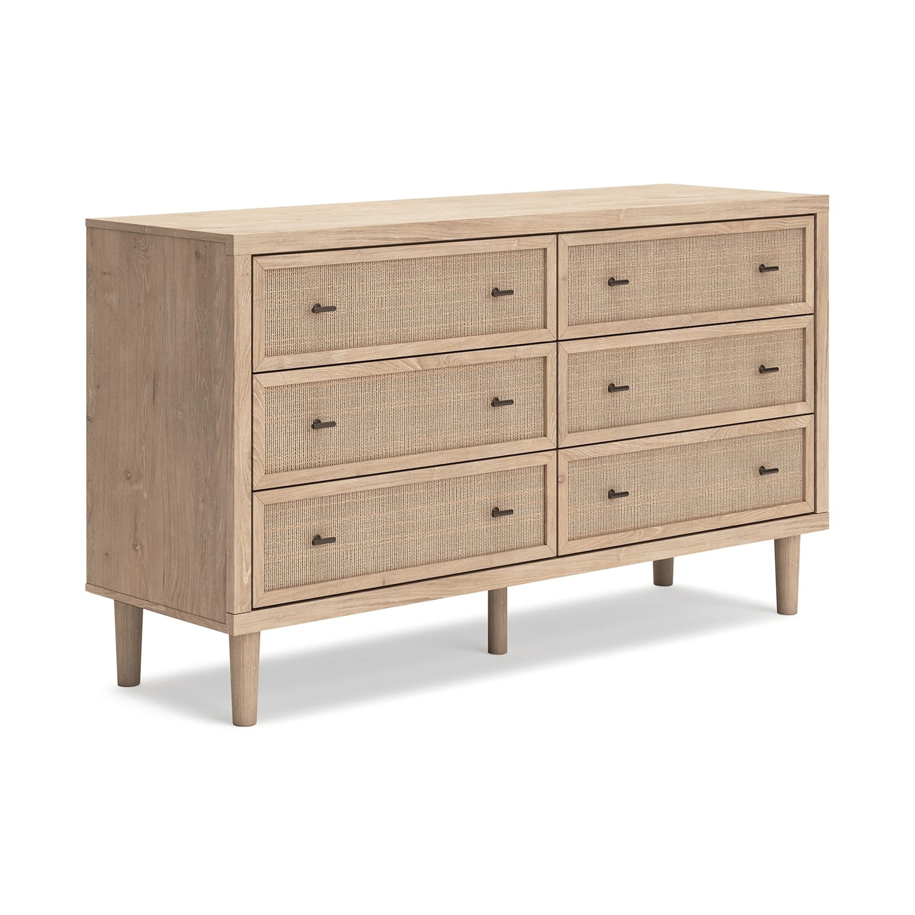 Ciel Wide Dresser, 6 Drawers with Metal Knob Handles, Brown and Bronze