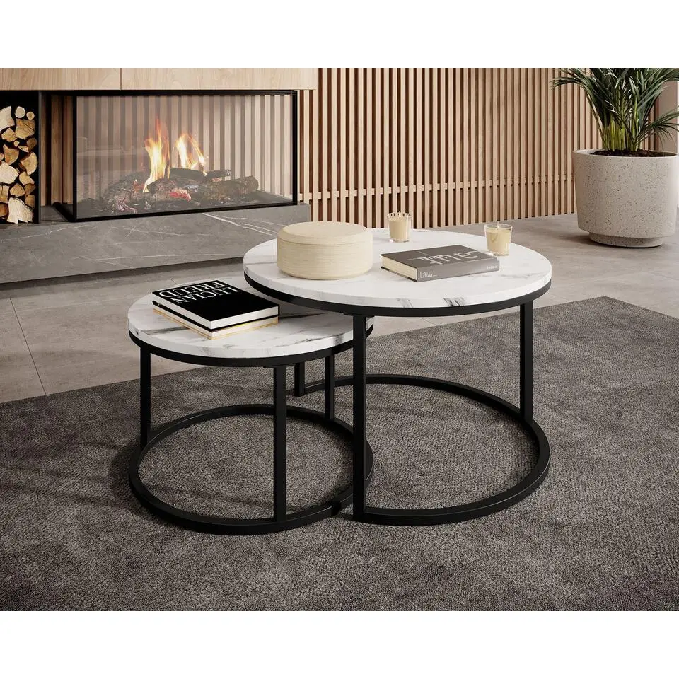 Meubella - Salontafel Rica - Wit marmerlook - Set van 2