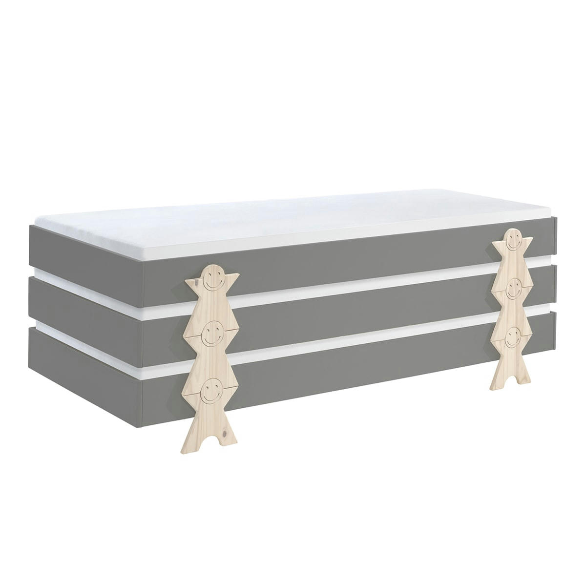 MODULO - Lot de 3 lit empilable 90x200 sommier inclus gris
