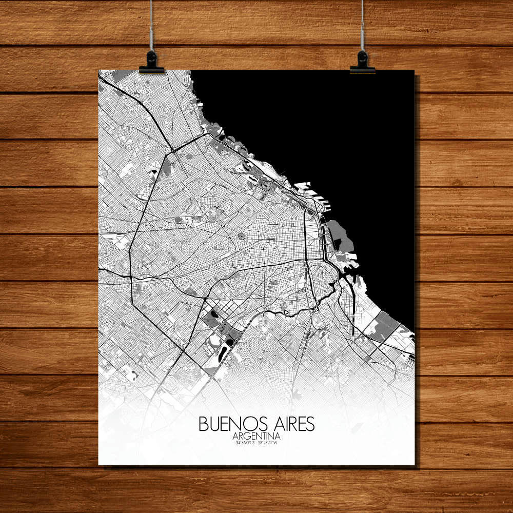 - Affiche Buenos aires Carte N&B 40x50