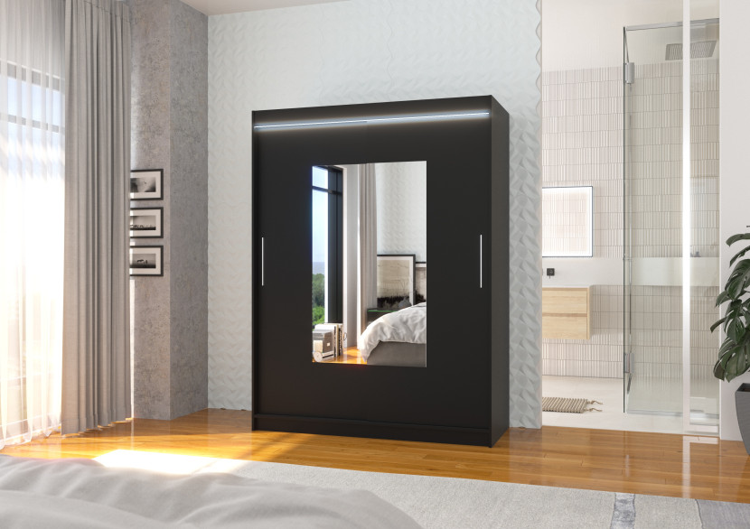 Szafa przesuwna z lustrem i oświetleniem LED DORRIGO 150 Black