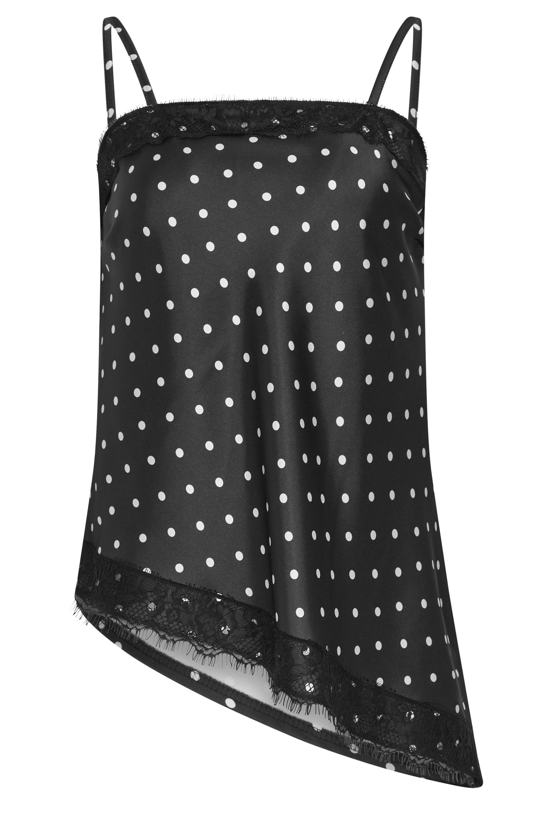 Long Tall Sally Tall Polka Dot Asymmetric Lace Cami Top