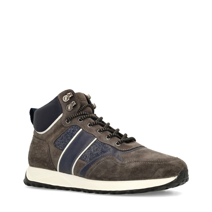 Manfield Donkergrijze suède veterschoenen