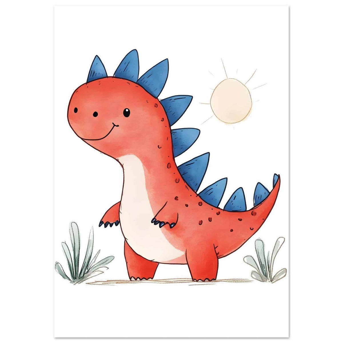 Artfulprints Kleurrijke dinosaurus  poster A4 21x29.7 cm