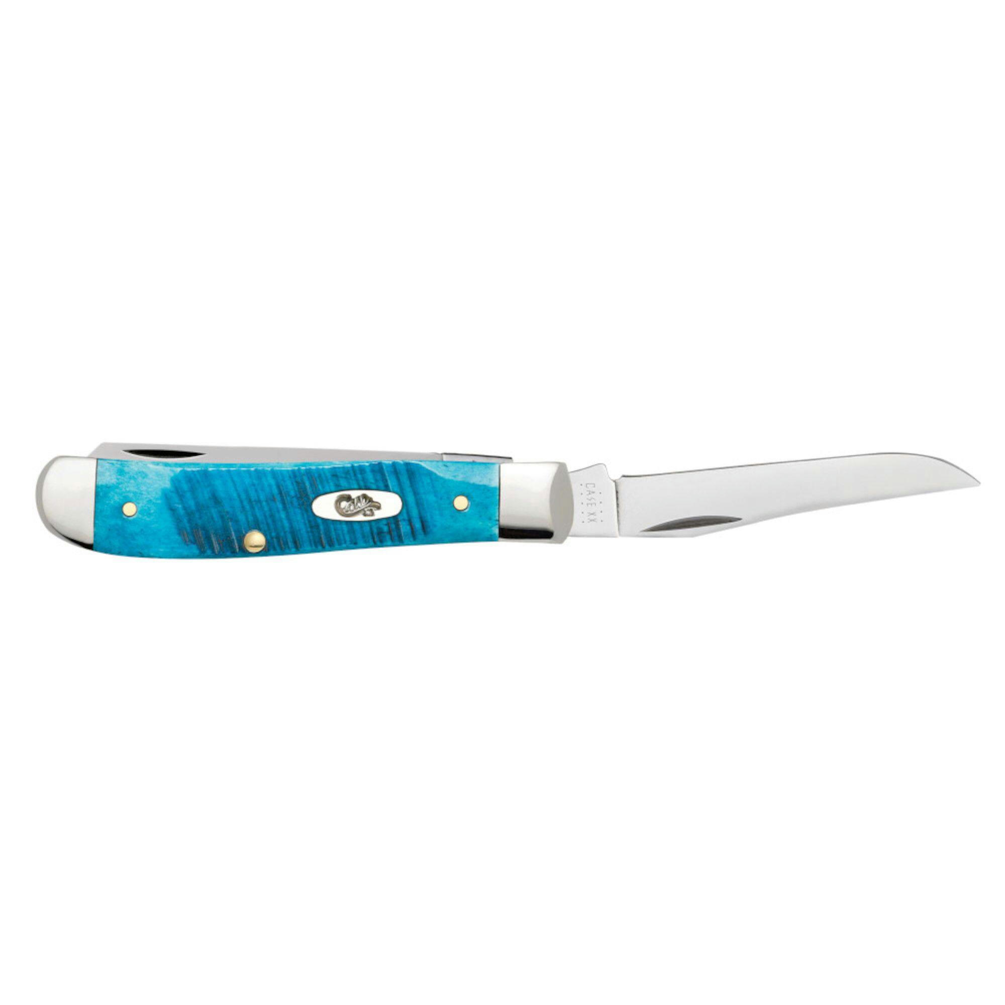 Case Sawcut Jig Caribbean Blue Bone Mini Trapper Knife with Clip & Spey Blades