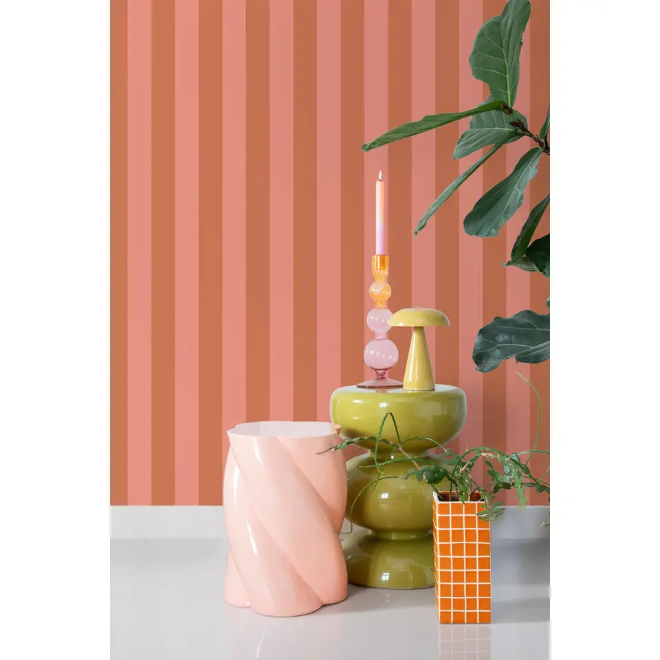 ESTAhome behang strepen terracotta en perzik roze - 53 cm x 10.05 m