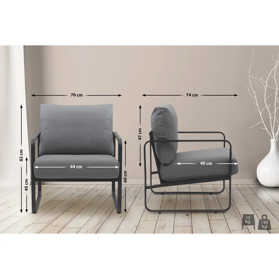 CLP Lounger Manea zwart Frame - Kunstleer - grijs
