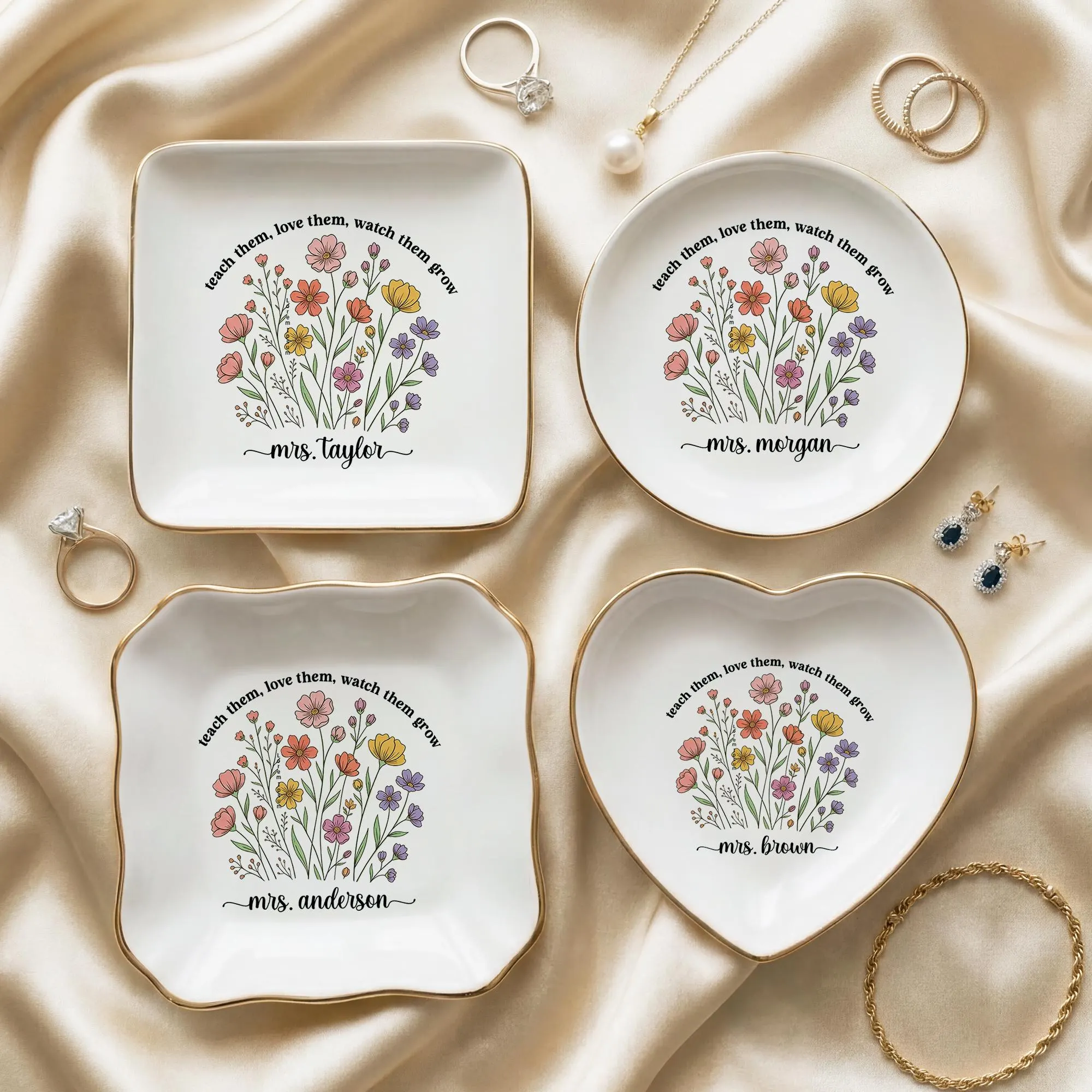 Personalized Teacher Gift Jewelry Dish | Custom Floral Ring Dish | Teacher Appreciation Gift | End of Year Present (FJ-47)