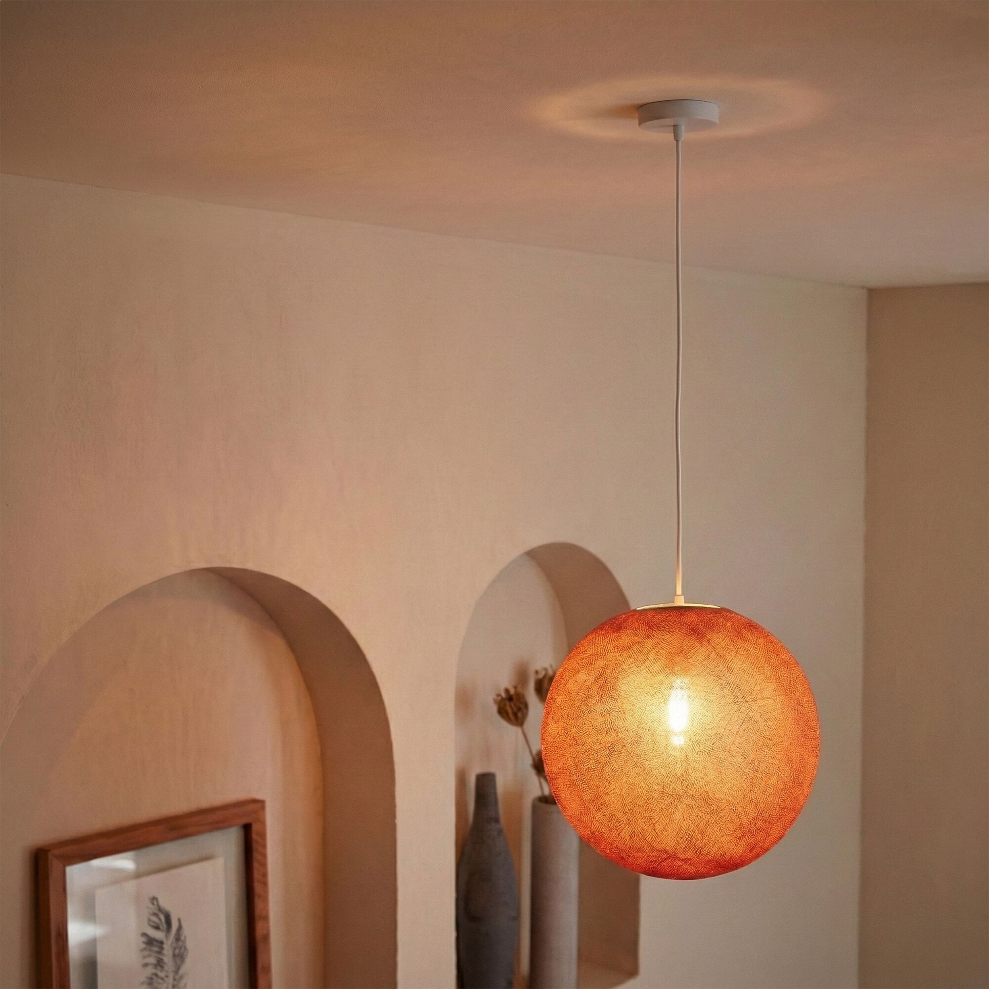 LUNA - Suspension électrifiée globe en tissu D38cm - cuivre tanné